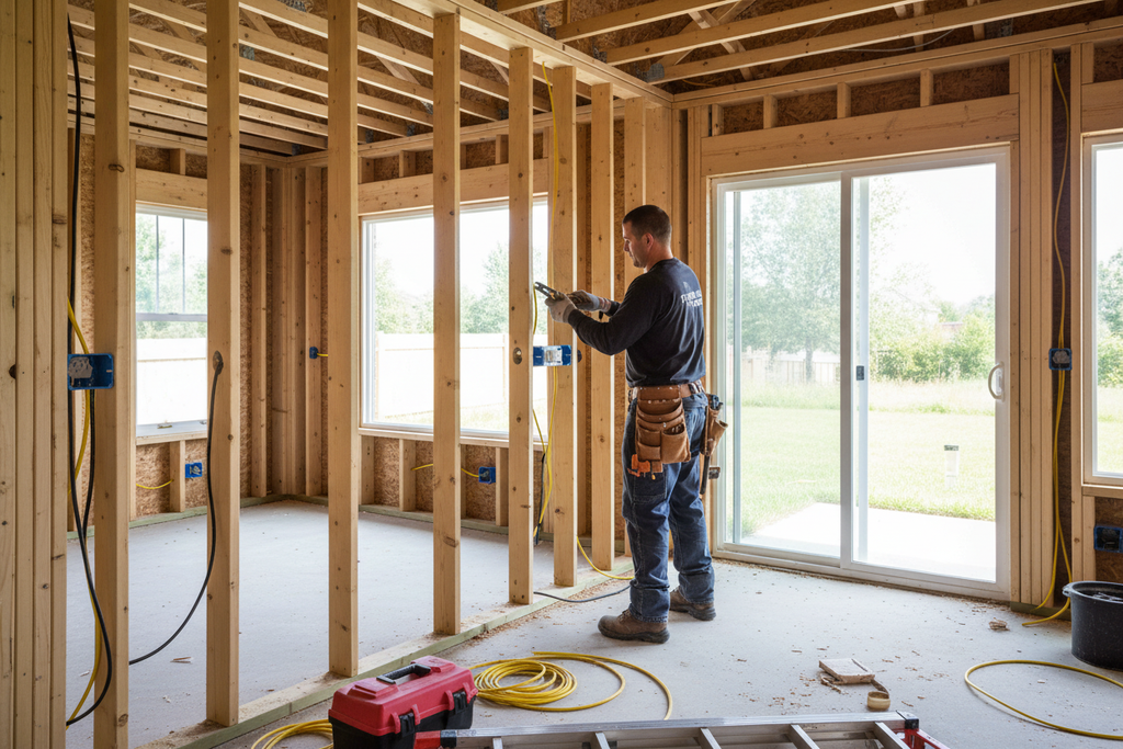Residential Electrician installing plugs in a new house